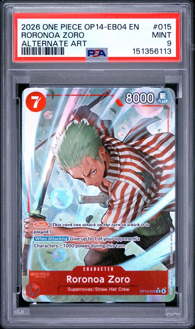 2026 #015 Roronoa Zoro PSA 9 One Piece OP14-EB04-the Azure Sea's Seven