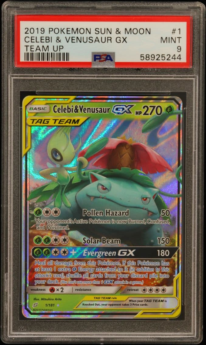 2019 #1 Celebi & Venusaur GX PSA 9 Sun & Moon Team Up