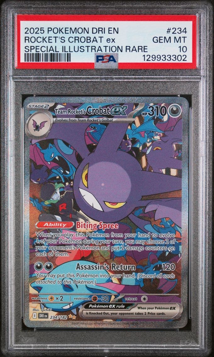 2025 #234 Team Rocket's Crobat EX PSA 10 Dri EN-Destined Rivals Pokemon