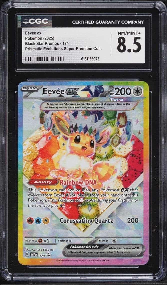 2025 Pokemon Scarlet & Violet Promo Prismatic Evolutions Premium Holo Eevee EX #174 CGC 8.5