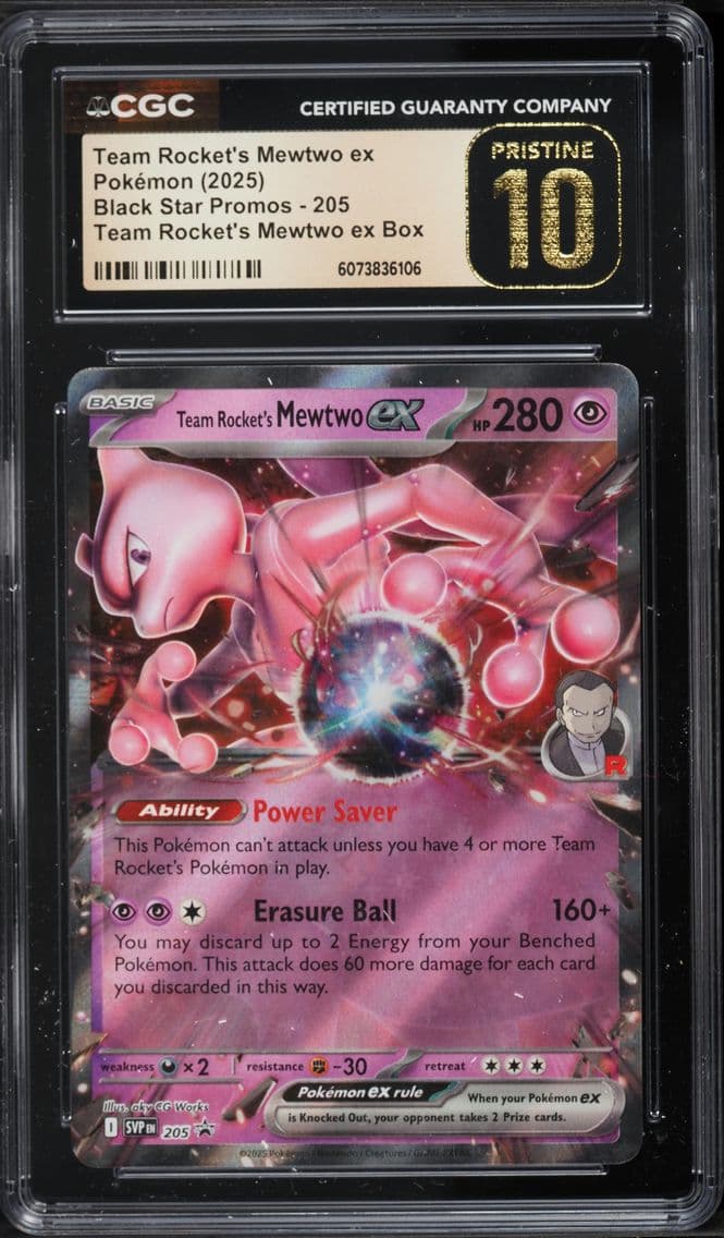 2025 #205 Team Rocket's Mewtwo EX CGC 10 Pristine Svp EN-SV Black Star Promo Pokemon